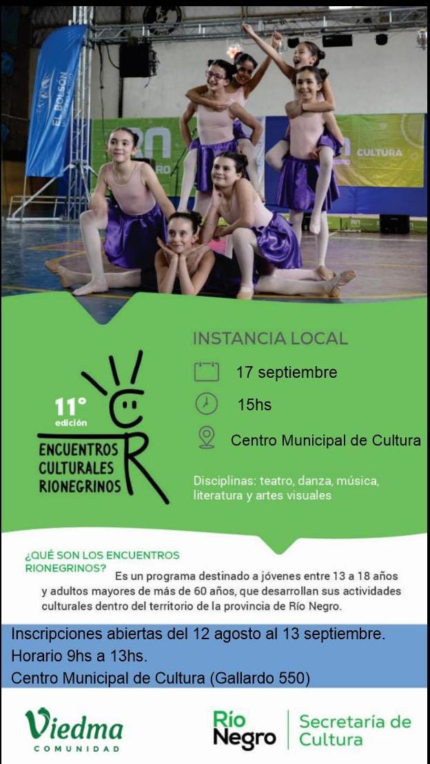 ABIERTAS LAS INSCRIPCIONES A LOS ENCUENTROS CULTURALES RIONEGRINOS 2024